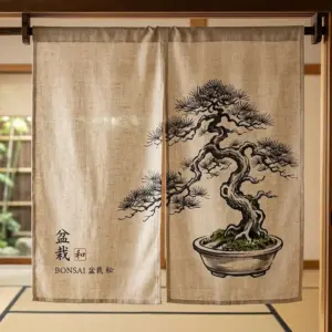 rèm noren bonsai nhật bản treo cửa phong cách zen
