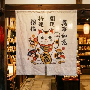 rèm noren mèo chiêu tài maneki neko treo cửa phong cách nhật
