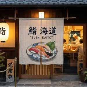 rèm noren sushi bar in logo treo cửa nhà hàng nhật