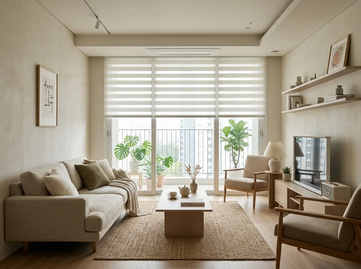 Rèm cầu vồng phòng khách hiện đại 2 lớp